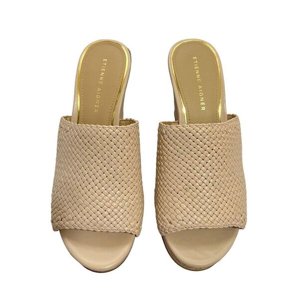Etienne Aigner Slip-On Wedge Sandal Size 8.5 Tan Open toe - Picture 3 of 7